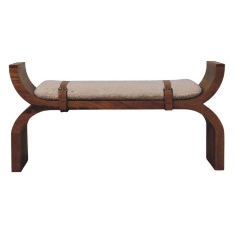 Panca curva in legno massello con staffa, seduta Boucle, marrone, disponibile in loco.