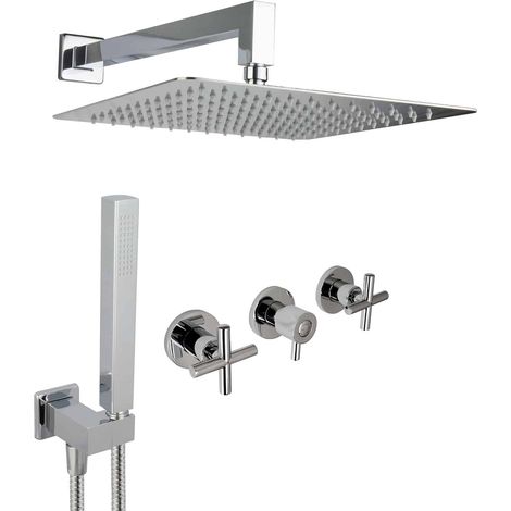 Douche Pluie PaulGurkes 30cm encastrée avec bras mural Ensemble Complet en Laiton (1/5)