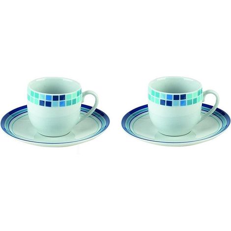 Tognana, set 2 tazzine da caffè con piattino metropol mosaico azzurro in finissima porcellana