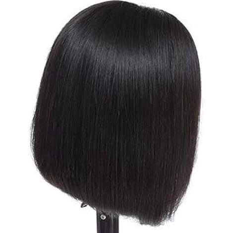 Perruque Bob - Frontale En Dentelle Suisse 13x4 Pouces - Cheveux Humains Brésiliens - Densité 180 % - Pré-Épilée - Lisse - Noir - 25 Cm (1/5)