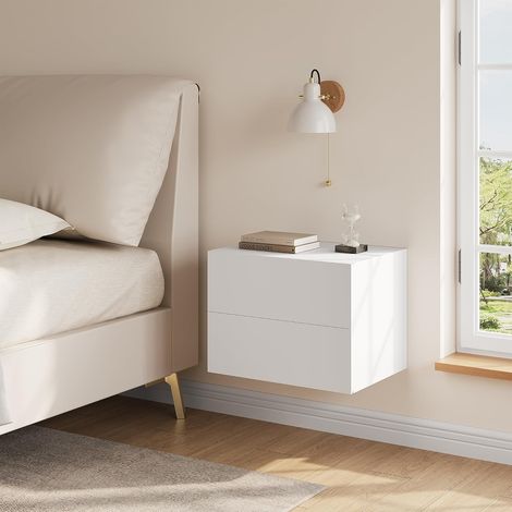Table de Chevet Suspendue WOLTU, Table de Chevet Murale avec Tiroir, Mobilier de Chambre en Bois, 40x30x30 cm, Blanc