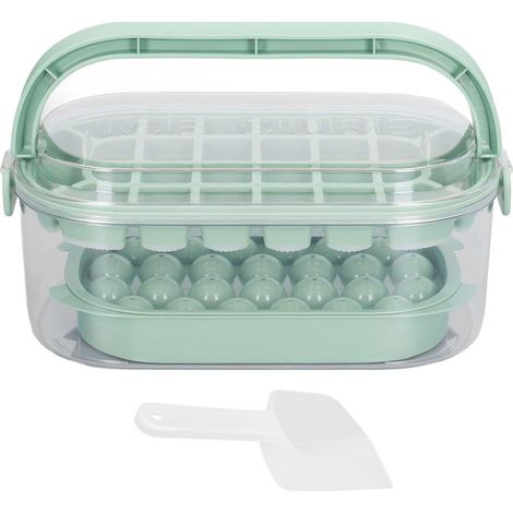 bacs à glaçons ronds et carrés avec couvercle et bac pour congélateur, moules à glaçons avec pelle, pour faire 54 glaçons [Fond souple] Fresh Green, ensemble de 2 couches (1/5)