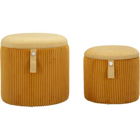 PUFF CON COMPARTIMENTO DE ALMACENAMIENTO BOLZANO MOSTAZA SET DE 2 PIEZAS CM Ø 38X38-32X28 (1/5)
