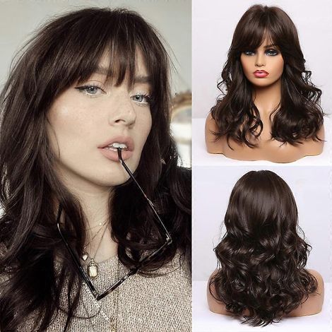 Perruque synthétique ALAN EATON Ombré Brun Clair Blond Cendré Mi-long Ondulée pour Femmes Noires Fibre Résistante à la Chaleur Faux Cheveux Usage Quotidien