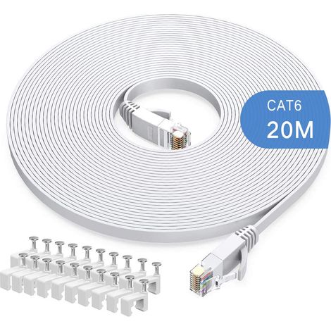 Câble Ethernet Cat6 de,Long câble Internet haut débit,Design plat,1 Gbit/s,Pour console 250 MHz/s UTP,Pour console PS3, PS4, PS5, commutateur, routeur, modem, TV, bureau à domicile (20M) (1/5)