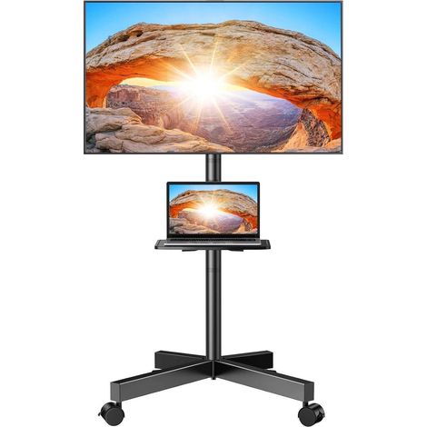 Support TV mobile sur roulettes, hauteur réglable, plateau, 23-60 pouces, VESA 400x400 (1/5)