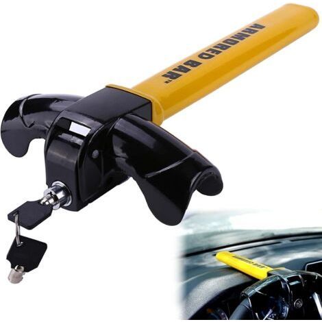 Antivol de volant de voiture universel avec 2 clés, anti-démarrage pour voitures, camping-cars, camionnettes (jaune) (1/5)