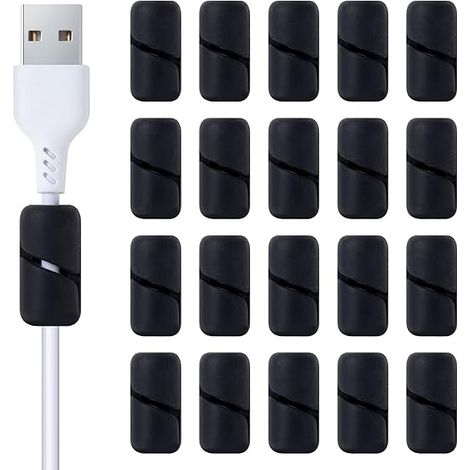 SHINING HOUSE Cable Clips Support de Câble Auto-Adhésifs Organisateurs de Câbles Multifonction Clips en Silicone Pour l'Organisation Des Câbles pour Bureau Maison Chargeurs Câble Audio Noir 20 Pièces