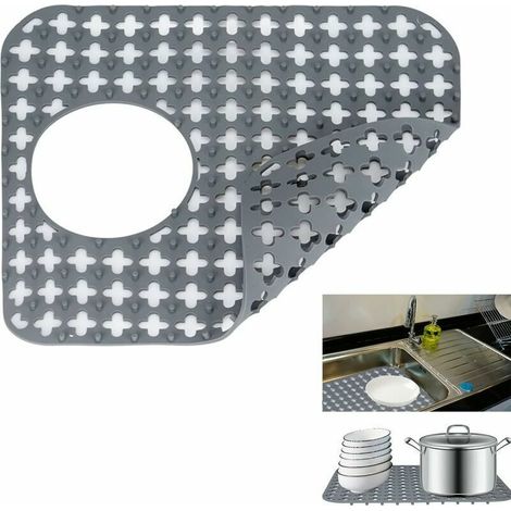 Tapis Evier Cuisine, Tapis d'évier en Silicone Pliables Antidérapants, Protege évier de Cuisine, Tapis Fond Evier Cuisine pour éviers en Acier Inoxydable/Céramique (Gris, 35 x 30 cm)