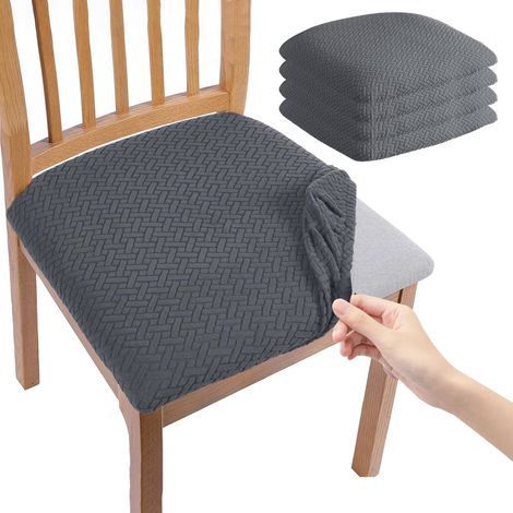 Lot de 4 Housse De Chaise, Haute Élastique Housse Assise Chaise,Anti-Poussière Housse Assise Chaise, Housse Chaise Lavable Et Amovible, adaptée aux Restaurants, Cuisines (Gris Foncé) (1/5)