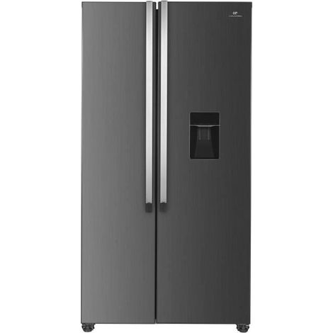 Continental Edison – Réfrigérateur américain 2 portes 529L – Congélateur 185L – L90 cm x H177 cm – Inox – Moteur inverter silencieux – Distributeur d'eau intégré 2,5L