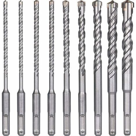 Forets à Béton, 9PCS (5 mm 16x160 mm) Foret Carrelage, Foret à Percussion Électrique SDS-Plus pour Perforateur, Forets Transversaux pour Béton, Brique, Pierre, Naturelle, Métal (1/5)
