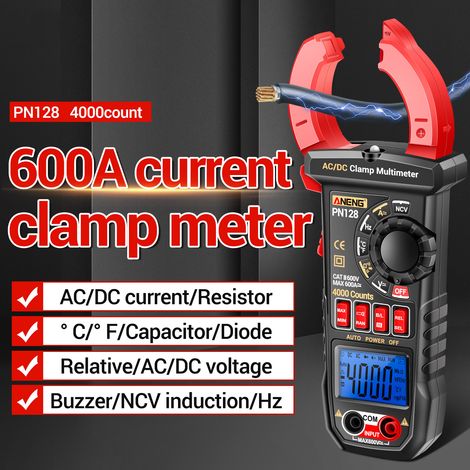 ANENG PN128 Zangenmultimeter 4000 Counts 600 A AC/DC Strommesser Amperemeter Voltmeter Elektrischer Tester True RMS Digitalmultimeter Widerstandsmessgerät Kondensator Diode Hz Temperatur. (1/5)