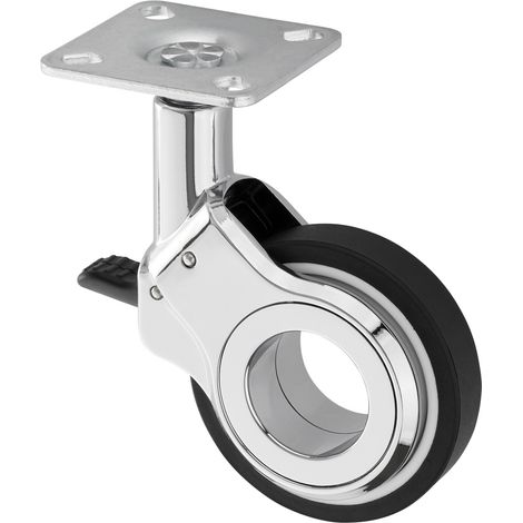 SO-TECH Design Möbelrolle BERLIN verchromt mit Bremse (Feststeller), Ø 60 mm, belastbar bis 60 Kg, Höhe 94,5 mm
