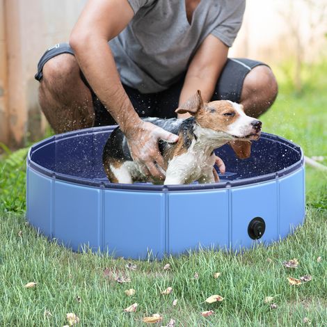 Piscina para perros PawHut, plegable, de PVC, antideslizante, fácil de limpiar, 80 cm de diámetro, 20 cm de altura, azul.