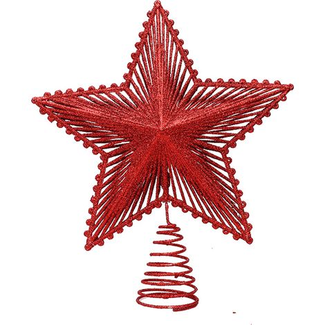 Pointe en forme d'étoile ornée de paillettes et de motifs linéaires – un élément décoratif pour la mise en scène de fêtes – rouge (1/4)