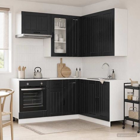 vidaXL Unité de cuisine LUCCA 8 pcs Noir Bois d'ingénierie (1/5)
