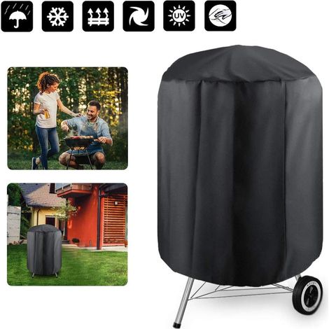 Grillabdeckung, runde UV-Schutz-Grillabdeckung, Staubschutz für Garten und Terrasse mit Aufbewahrungstasche, 61 x 72,9 cm (schwarz)