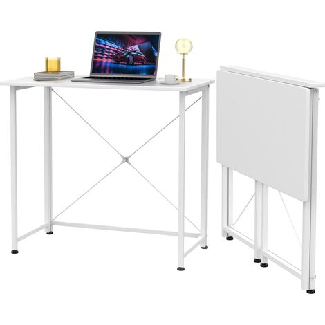 Bureau Pliable, Table Ordinateur Pliable, Bureau Pliable Petit Espace, Table Bureau Pliante pour la Maison et Le Bureau, 80x45x75cm, Blanc (1/5)