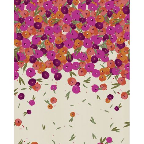 papier peint panoramique des fruits et des feuilles exotiques violet et rose  - Komar