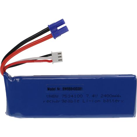 vhbw Batería compatible con EC2 clavija (m) para modelismo por ej. coche carreras, avión (2400mAh, 7,4V, Li-poli, 101 x 34 x 15mm)