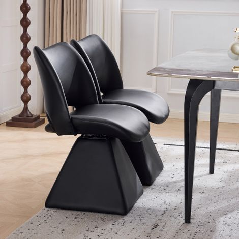 Chaise pivotante noire confortable – Chaise moderne à haut dossier en similicuir – Idéale pour les salles à manger, les bureaux à domicile et les salons (1/4)