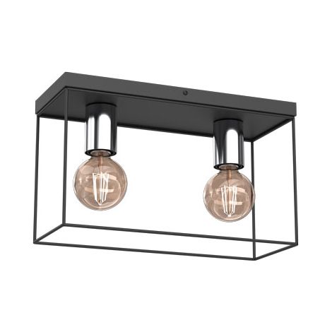 Plafonnier rectangulaire noir/chrome Homen 2xE27 Luminex