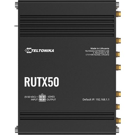 Teltonika RUTX50 router inalámbrico Gigabit Ethernet Doble banda (2,4 GHz / 5 GHz) 5G Negro (1/2)