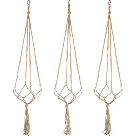 Lot de 3 supports pour plantes, suspensions en jute pour pots de fleurs, porte-plantes en macramé avec porte-clés pour décoration intérieure et extérieure -