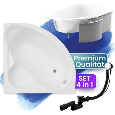 Badewanne Eckbadewanne 120x120 mit Styroporverkleidung, Ablauf & Füße GRATIS - Komplettset 4in1 Original Acryl Wanne Siphon - BADLAND STANDARD (1/5)