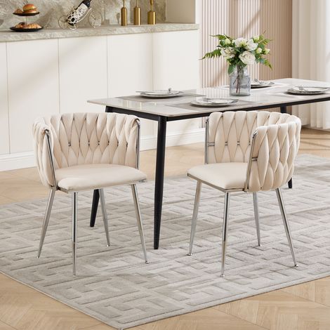 Sedia in velluto, sedia da pranzo tessuta, poltrona moderna per soggiorno, sedia da pranzo, sedia da cucina, sedia per camera con tavolo da trucco, sedia da pranzo con gambe argentate, set di due pezz (1/5)