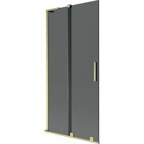 Mexen Velar L mampara de baño de 2 hojas correderas 90 x 150 cm, grafito, dorado cepillado - 896-090-003-41-55 (1/5)