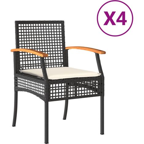 Lot de 4 Chaises de jardin,Chaise d'extérieur coussins noir résine tressée acacia CFW1452047 (1/5)