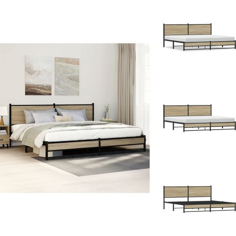 Cadre de lit en métal sans matelas chêne sonoma 200x200 cm - Cadre De Lit - Cadres De Lit - Lit Double - Lit (1/5)