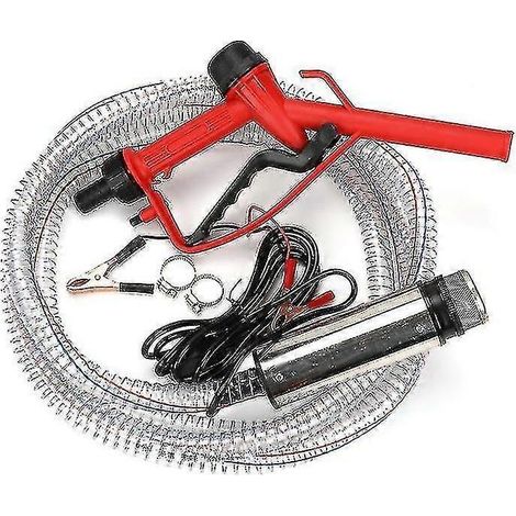 Pompe à eau 12 V (tuyau de 4 mètres), pistolet de ravitaillement 51 mm, pompe électrique submersible en acier inoxydable, pompe à carburant diesel argentée (1/5)