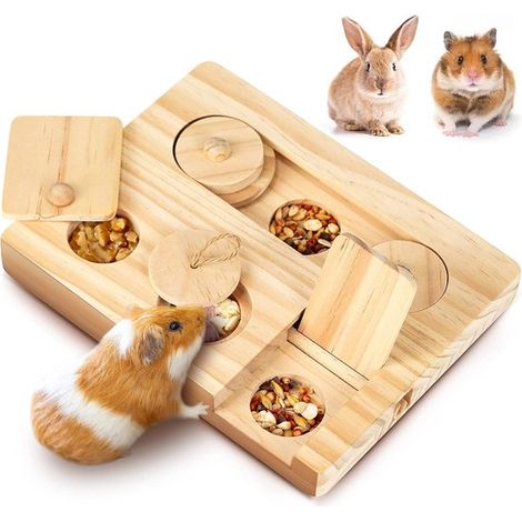 Nagerspielzeug – 6-in-1-Puzzle – 18 x 14 x 2,5 cm – Interaktives Holzspielzeug – Für Hamster, Meerschweinchen, Kaninchen u. v. m. – 1 Stück (1/5)