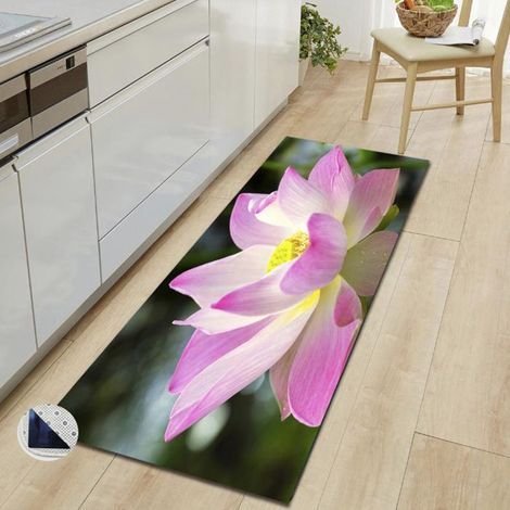 Kitchen sink mat, flannel absorbent, pink floral pattern, 40x120cm, non-slip, for bathroom or bedroom.