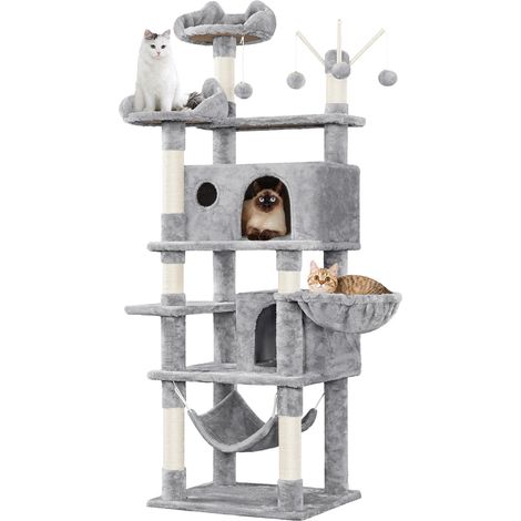 Homevive Rascador para Gatos Mascotas con Hamaca Plataforma Cueva Bolas de Juego Canasta 55.5x45.5x170 cm Gris Claro