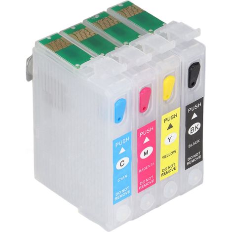 Cartouches d'encre rechargeables 4 couleurs avec puces permanentes T1281/T1282/T1283/T1284 (1/5)