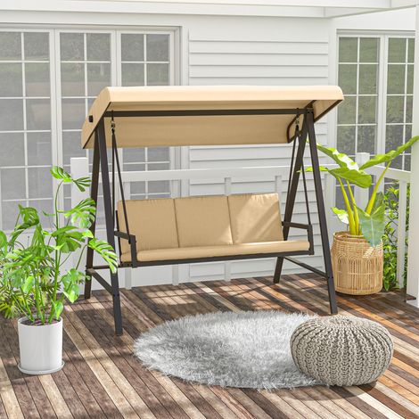 Balançoire Hollywood, balancelle de jardin, banc suspendu, pare-soleil réglable, 200 cm x 125 cm x 175 cm, beige et marron (1/5)