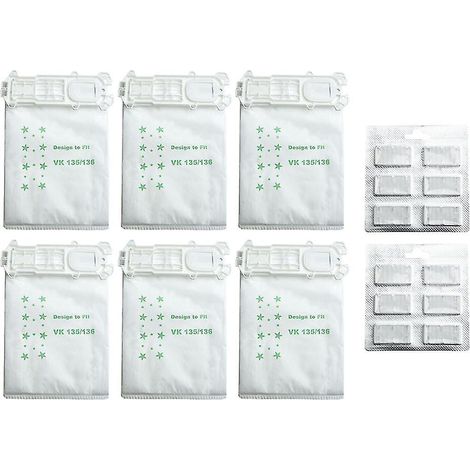 Accessoires pour aspirateur Vorwerk Kobold VK 135 et VK 136 : 12 feuilles parfumées et 6 sacs à poussière. Idéal pour la cuisine.