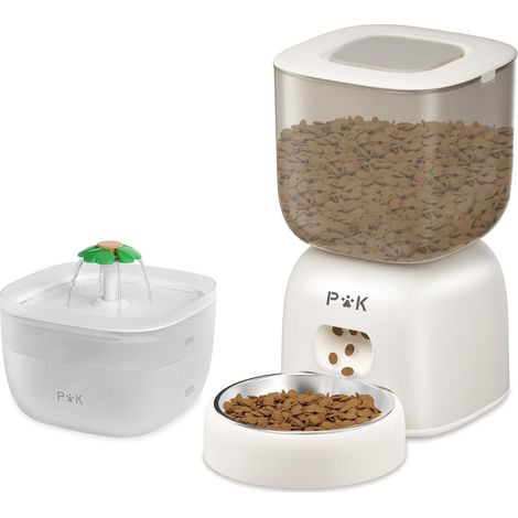 PUPPY KITTY PRO - Distributore automatico di cibo e fontanella per gatti, comando vocale 10 secondi, distributore di cibo da 3 litri, fontanella per gatti da 2 litri, beige