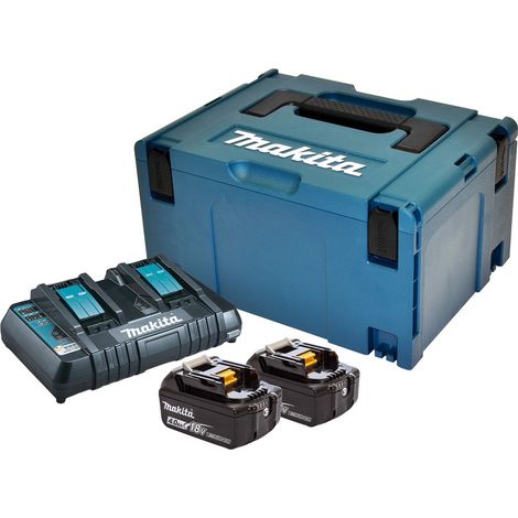 Power Pack MAKITA 18V Li-Ion + 2 batterie 18V 4.0Ah + 1 caricatore doppio con custodia MAKPAC - 197504-2