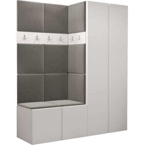 Meuble d'entrée Pinis III, Blanc, 186x158x46cm, Tissu, Stratifié, À poser, Murale