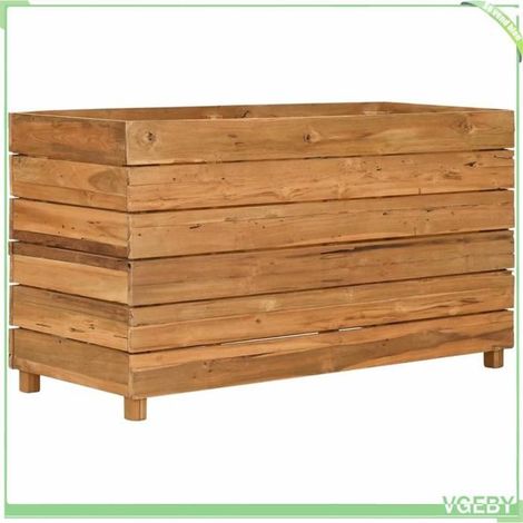 Jardinière surélevée - FAFEICY - 47425 - Bois de teck recyclé - Support acier - 100x40x55 cm (1/5)