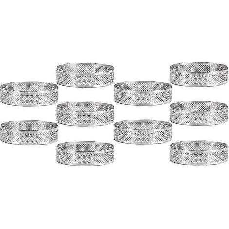 10 cercles à tartelettes ronds de 9 cm de diamètre, perforés, en acier inoxydable, pour desserts, tartes aux fruits, quiches, gâteaux et mousses. WHBYV (1/4)