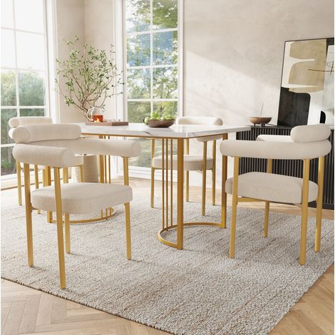Conjunto mesa comedor y 4 sillas metal y terciopelo OKMYHOME (1/4)