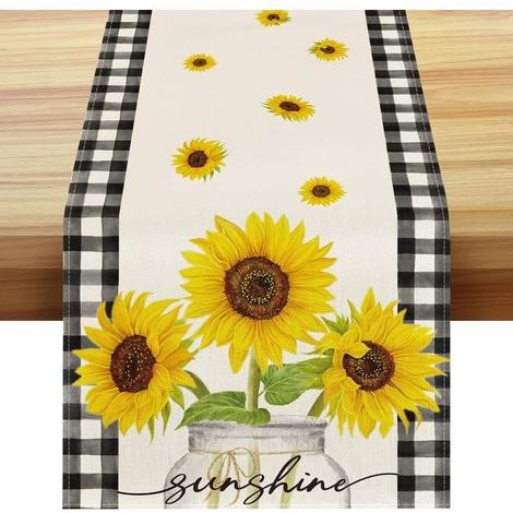 Tischläufer mit Sonnenblumenmuster, 33 x 183 cm, waschbar, moderner Leinen-Tischläufer, Tischläufer für Frühling/Sommer zur Dekoration (1/5)