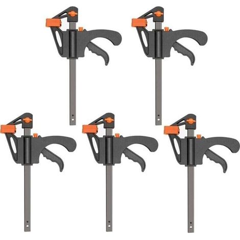 5-teiliges 4-Zoll-Zwingenset, Schnellspannstange für Holzbearbeitung, Spannbereich 3–10 cm, Spannkraft 11 kg