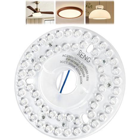 18W Plafonnier LED Ventilateur Remplacement, 4.92 Pouces Module Circulaire Magnétique, 3 Couleurs Dimmable Panneau LED Plafond Kit de Rétrofixation pour Salon et Chambre (1/5)